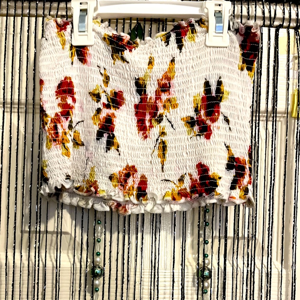 Tube top white with flowers